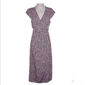 J. Crew Pink & Black Leopard Print Wrap Dress- midi length size medium